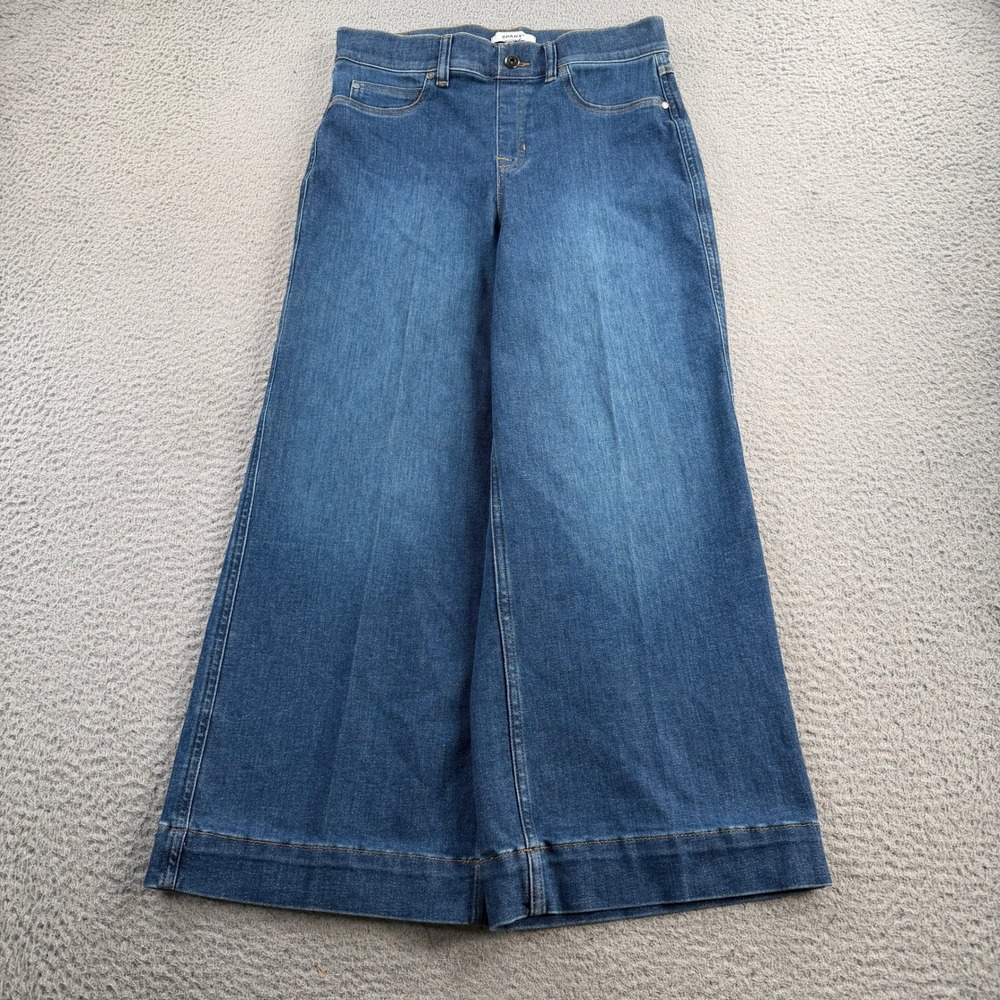 Spanx Wide Leg Jeans Women 30x26 Blue Denim High Rise Pull On Cropped 21649R